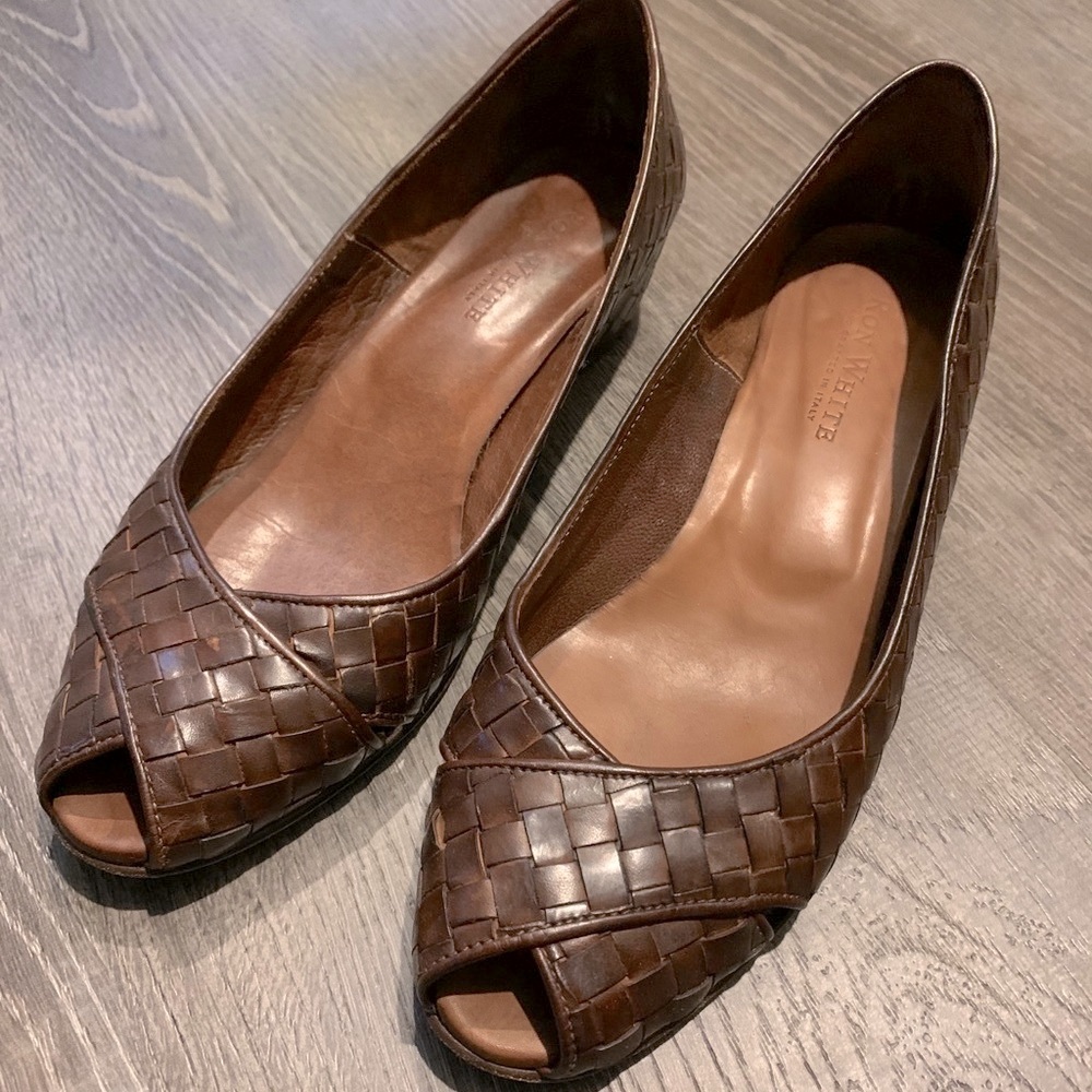 Ron White woven brown leather low wedge shoes sz39